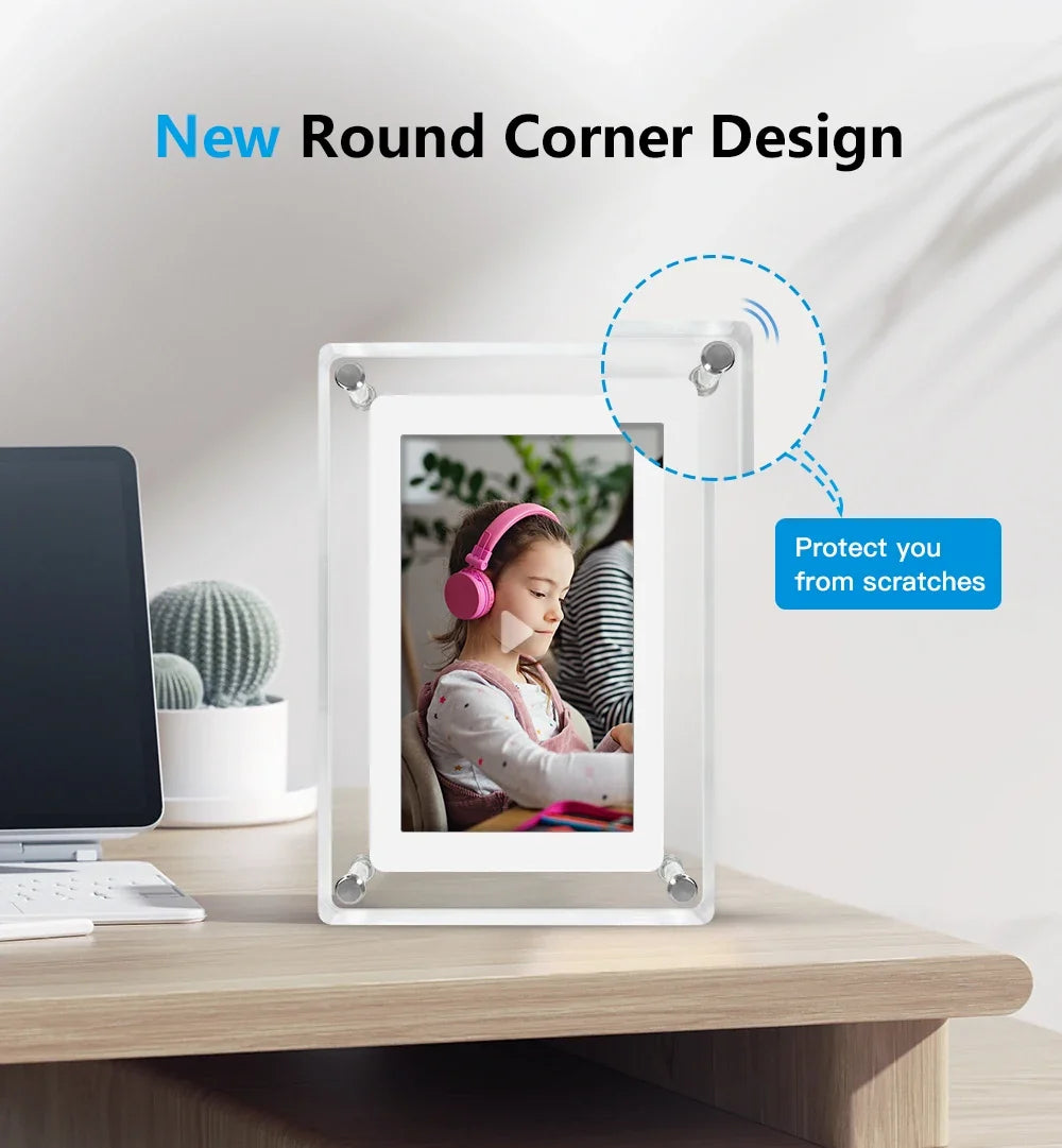 Digital Photo Frame | Acrylic Portable Screen | Built-In Battery Display - ClearFrame