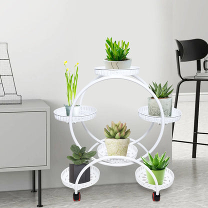 Metal Plant Stand | 6-Tier Flower Pot Holder with Wheels | Indoor & Outdoor Shelf