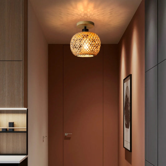 Bamboo Ceiling Lamp | Handwoven Rattan LED Light Fixture - Natura