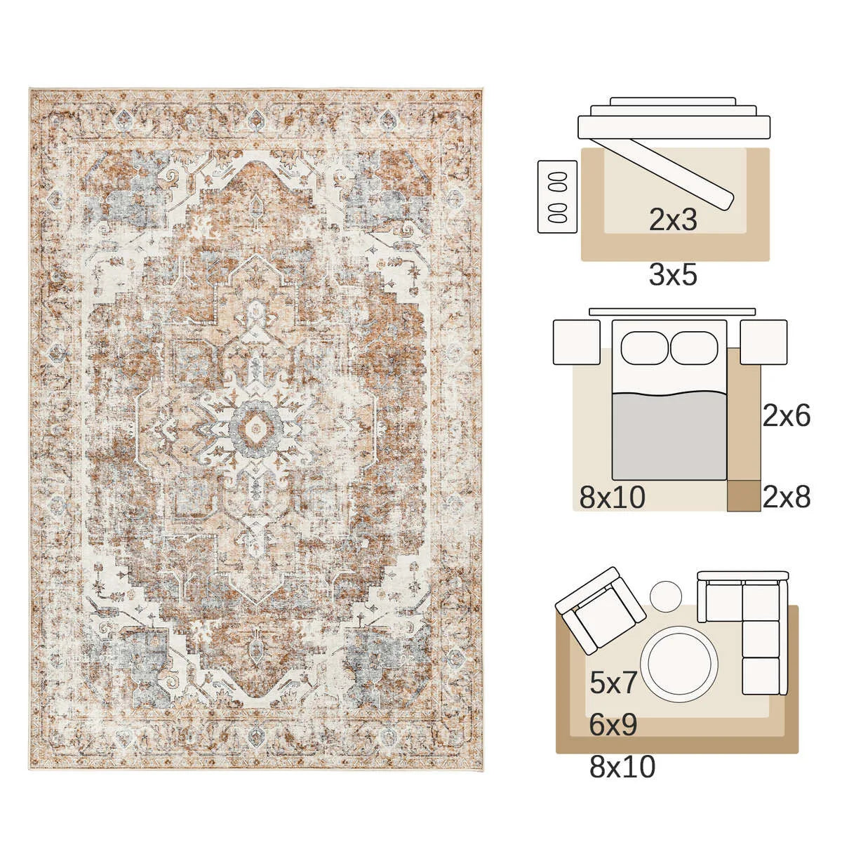 Medallion Rug | Heritage Foldable Non-Slip Oriental Style Carpet