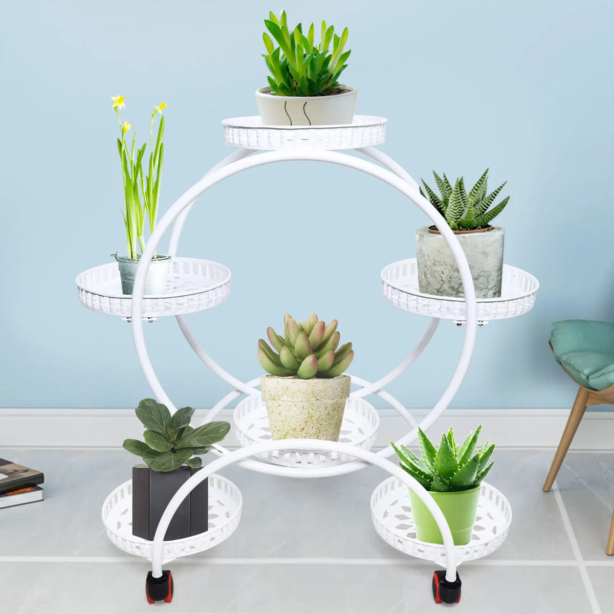 Metal Plant Stand | 6-Tier Flower Pot Holder with Wheels | Indoor & Outdoor Shelf