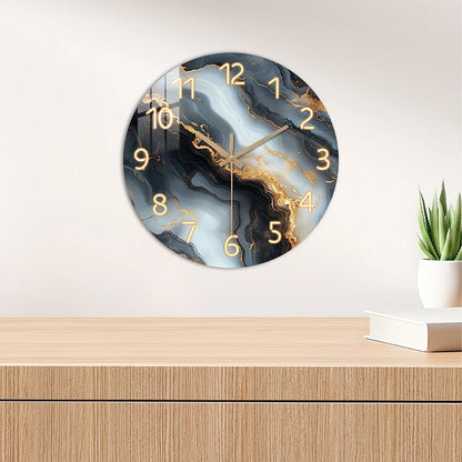 Wall Clock | Blue & Gold Marble Silent Wooden Design for Home Decor