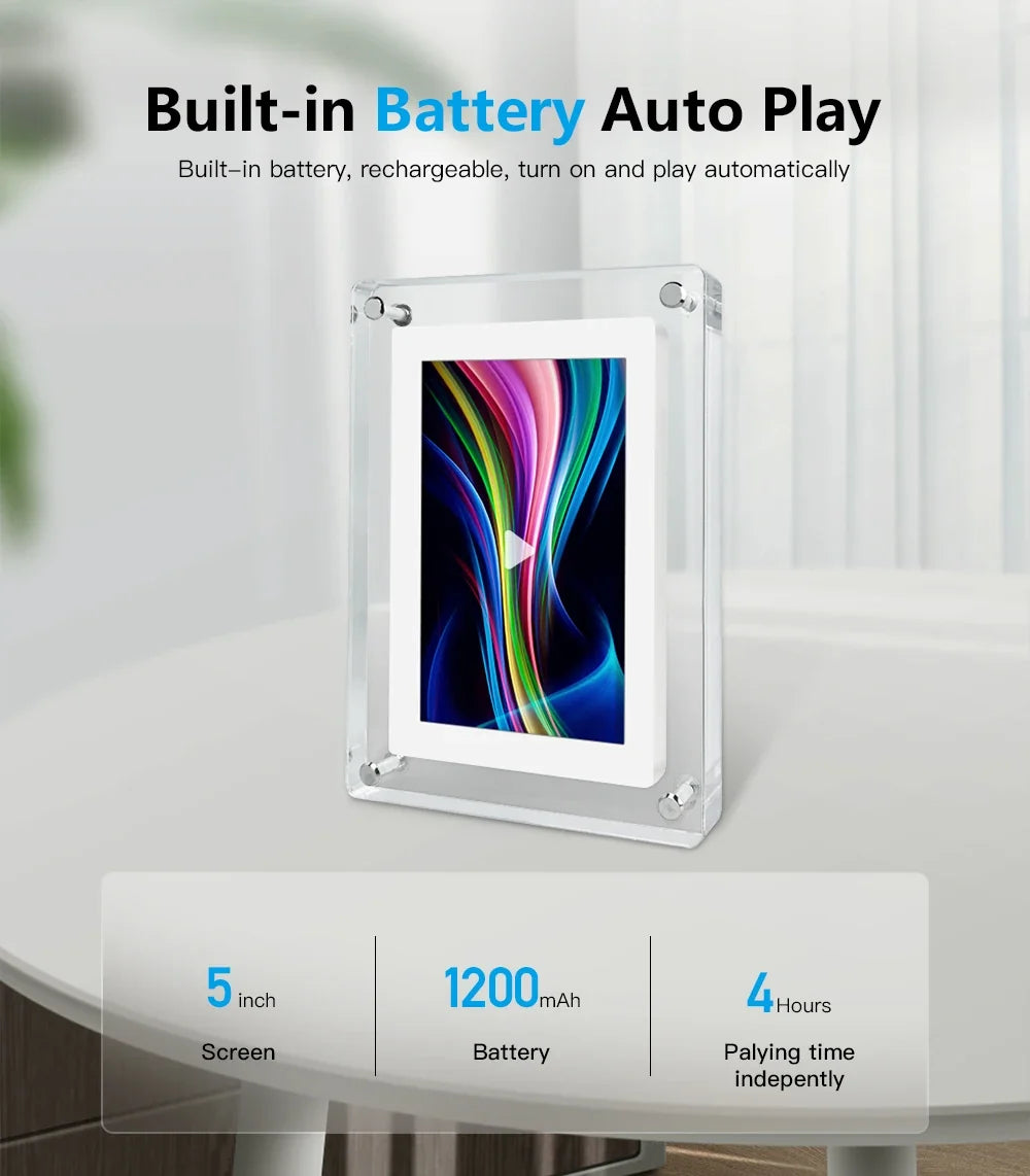 Digital Photo Frame | Acrylic Portable Screen | Built-In Battery Display - ClearFrame
