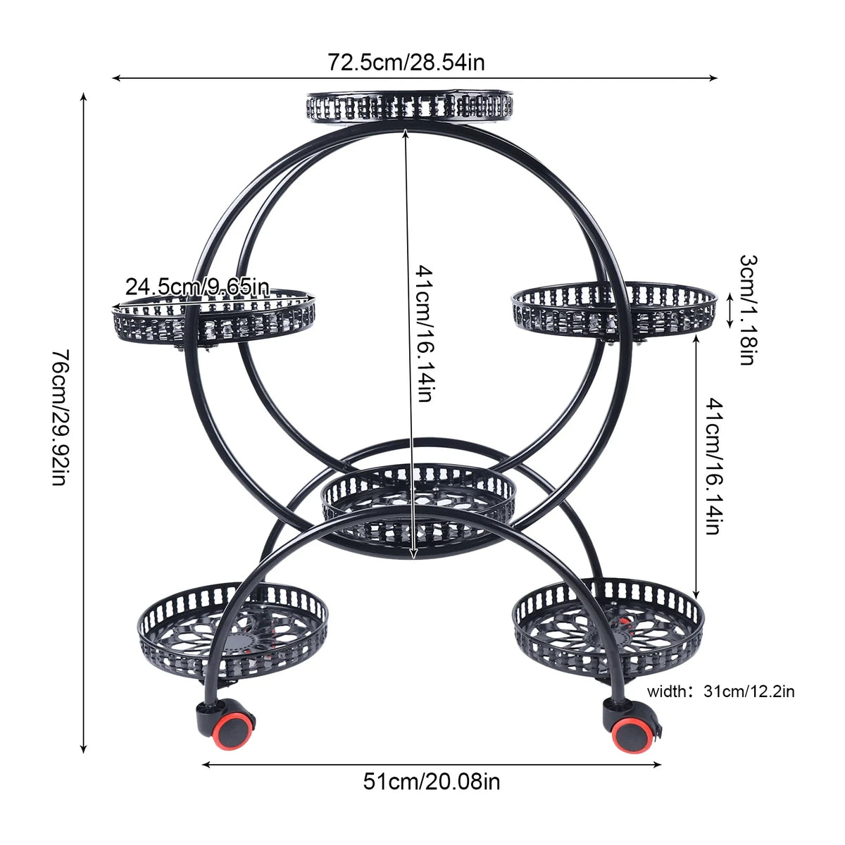 Metal Plant Stand | 6-Tier Flower Pot Holder with Wheels | Indoor & Outdoor Shelf