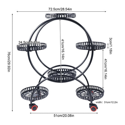 Metal Plant Stand | 6-Tier Flower Pot Holder with Wheels | Indoor & Outdoor Shelf