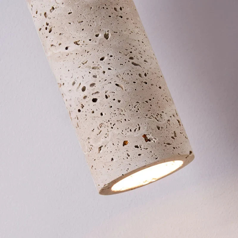 Pendant Light | Wabi-Sabi Travertine & Wood | Japanese Minimalist Bedside Lamp