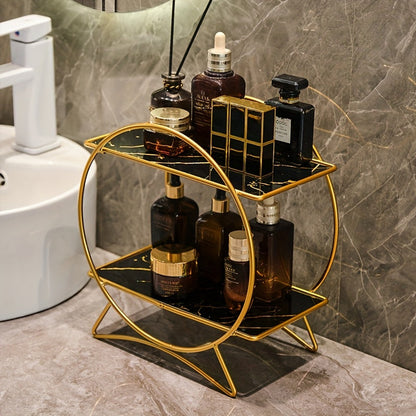 Bathroom Organiser | Double-Tiered Metal Cosmetic & Skincare Shelf | Cat Ear Base