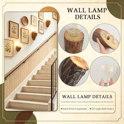 Rustic Natural Tree Stump Hardwired Wall Sconce, Wooden Wall Lamp