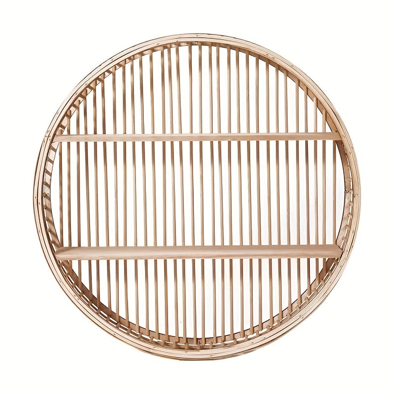 Bamboo Wall Shelf | Round Handmade Boho Floating Organizer for Home Decor