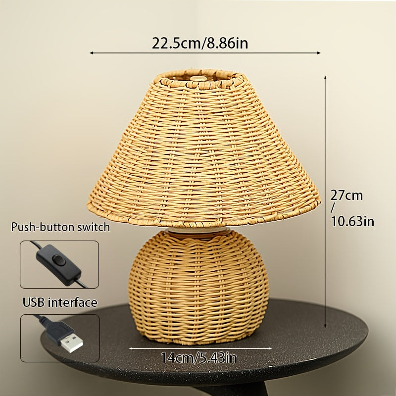 Desk Lamp | Bamboo Woven USB-Powered Boho Accent Light | Home Decor