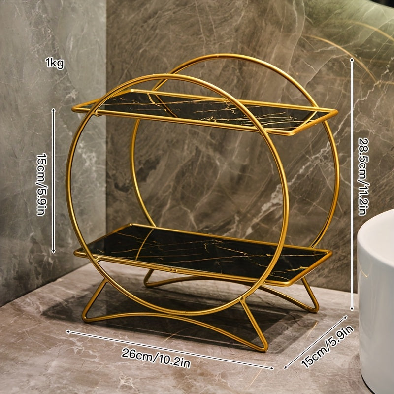 Bathroom Organiser | Double-Tiered Metal Cosmetic & Skincare Shelf | Cat Ear Base