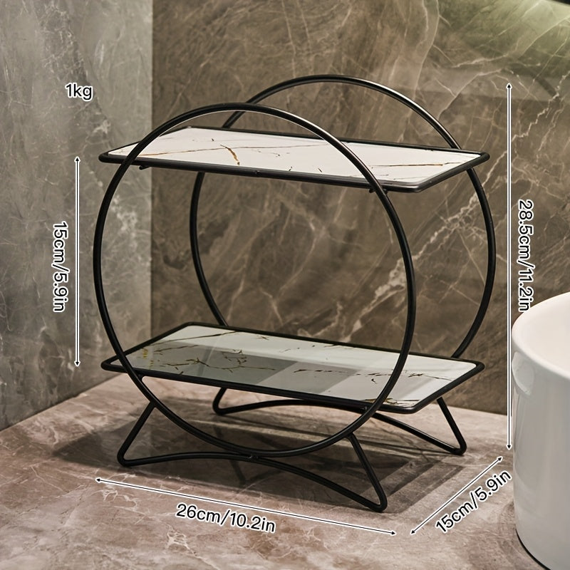 Bathroom Organiser | Double-Tiered Metal Cosmetic & Skincare Shelf | Cat Ear Base