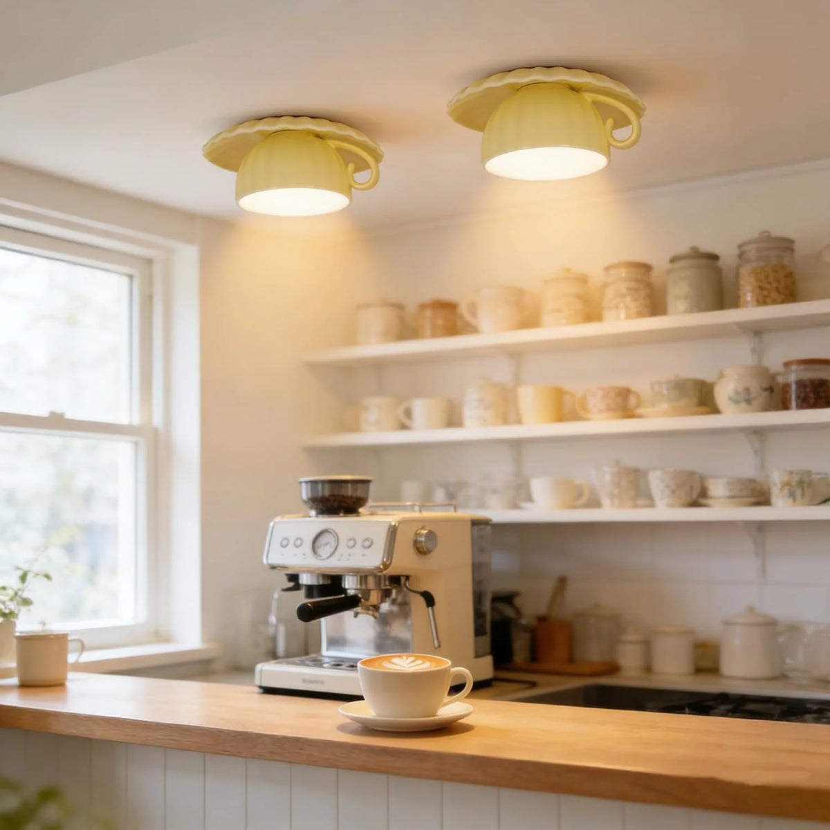 Modern Ceramic Teacup Flush Mount Ceiling Light, Decorative Recessed Fixture for Cafés, Bedrooms & Closets