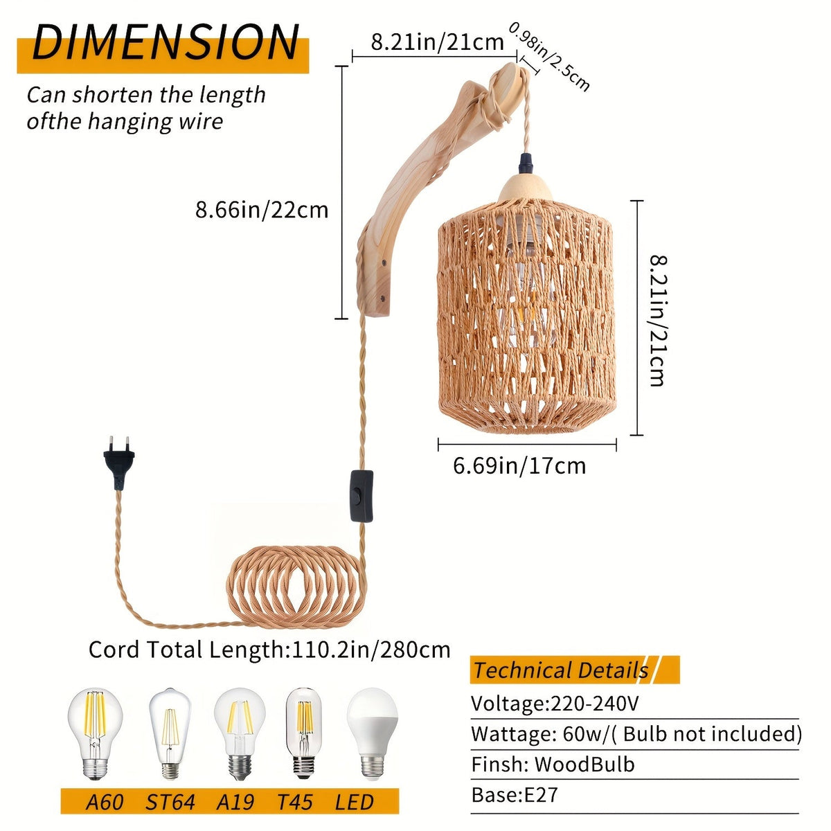 Rattan Wall Lamp | Boho Hand-Woven Wood Plug-In Light Fixture