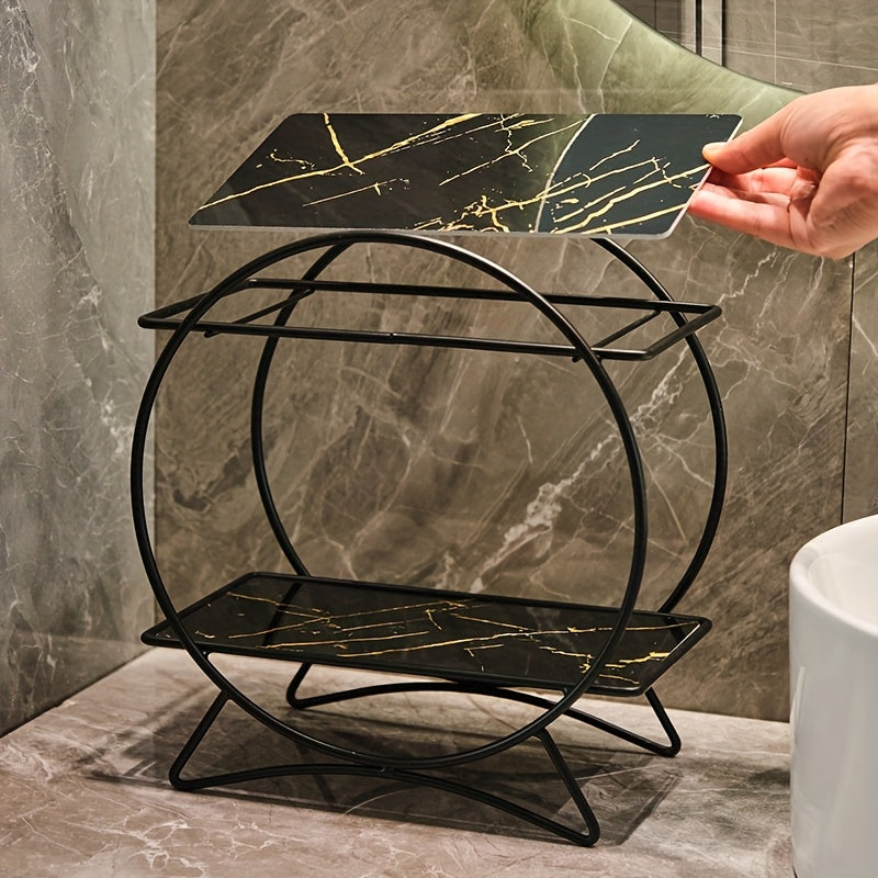 Bathroom Organiser | Double-Tiered Metal Cosmetic & Skincare Shelf | Cat Ear Base