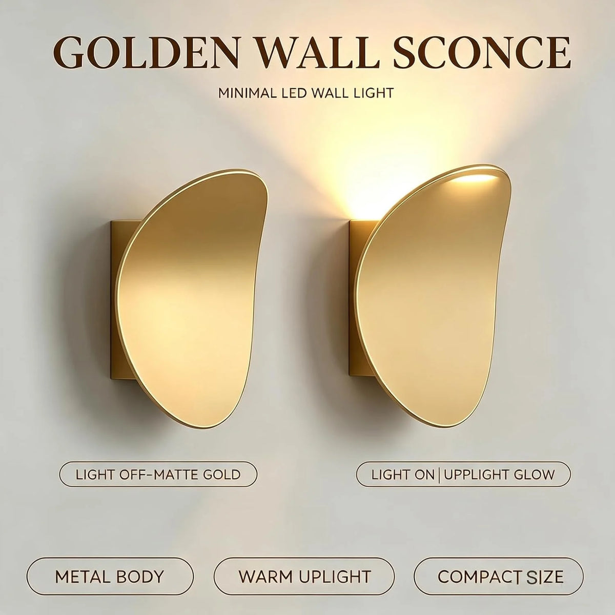 Modern Minimalist Arc LED Wall Sconce, Gold 5W Warm White 3000K
