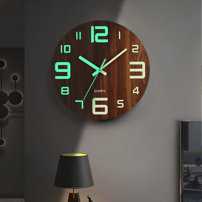 Walnut Wall Clock | Luminous Silent Glow-in-the-Dark Wooden Design