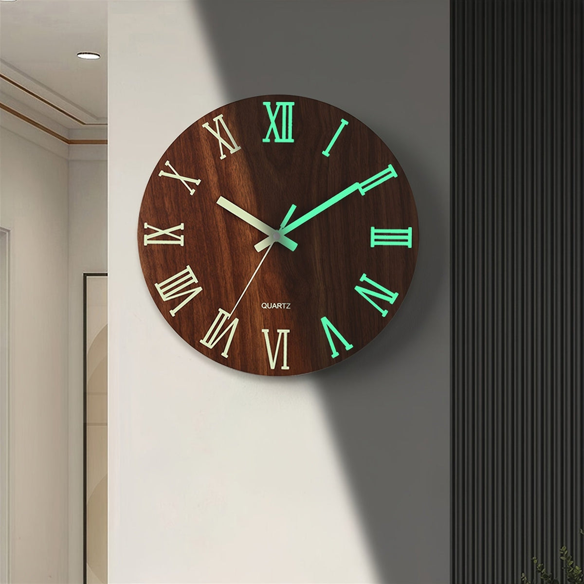 Walnut Wall Clock | Luminous Silent Glow-in-the-Dark Wooden Design