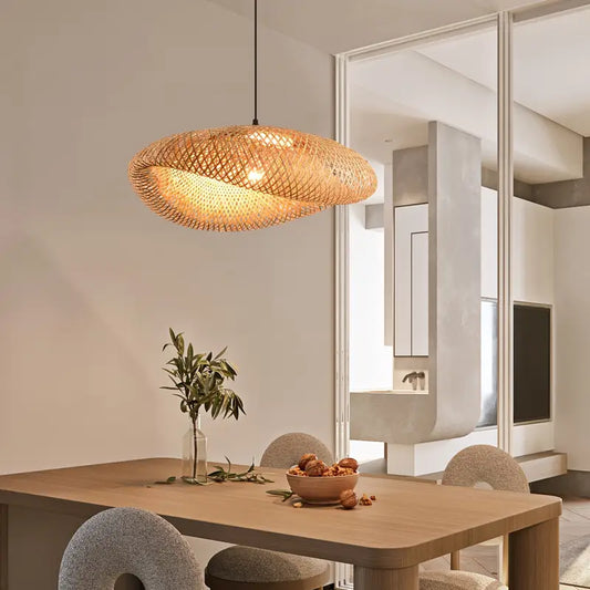 Rattan Pendant Lampshade | Handwoven Bohemian Ceiling Light Shade - BambooBoho