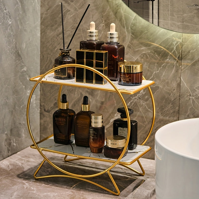 Bathroom Organiser | Double-Tiered Metal Cosmetic & Skincare Shelf | Cat Ear Base