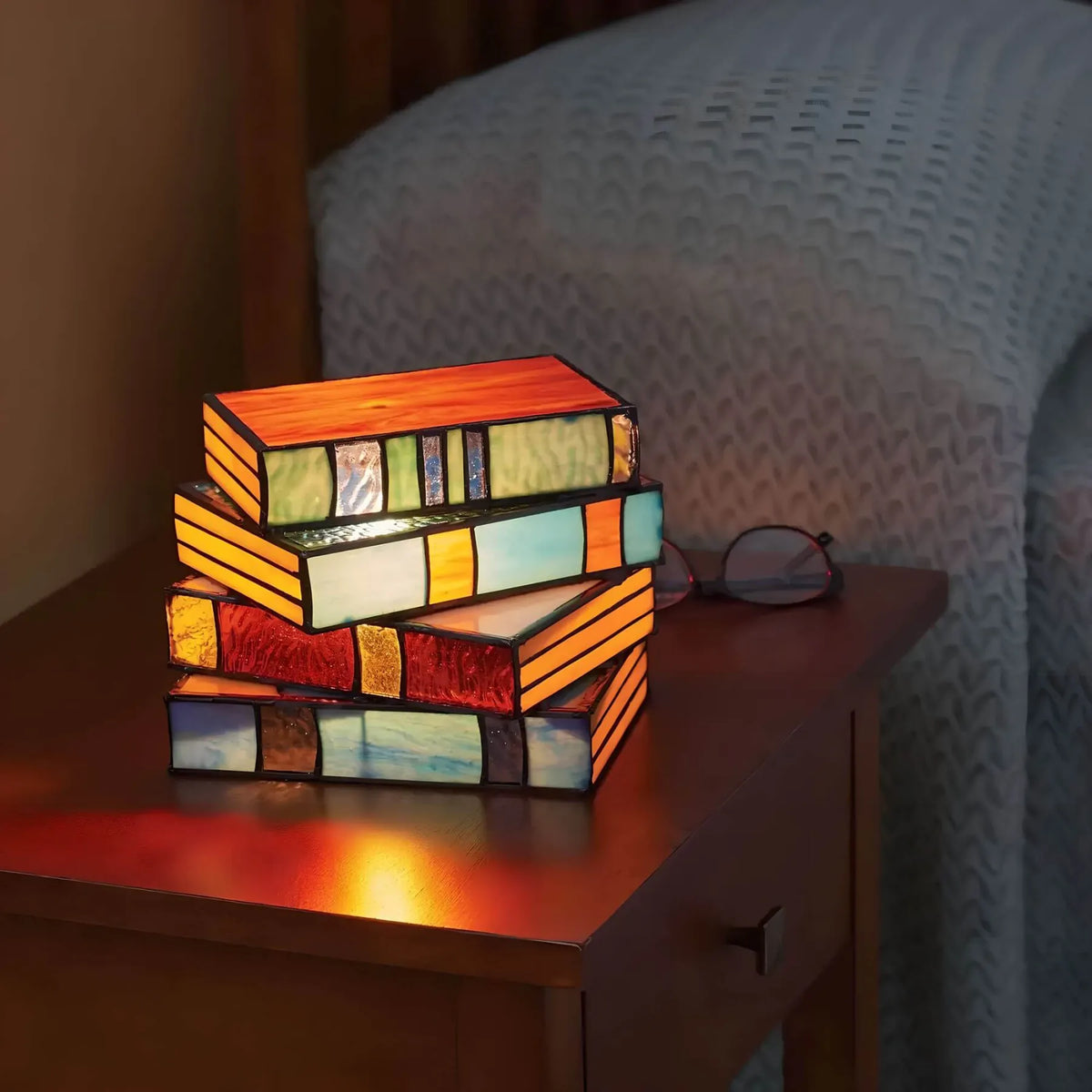 Book Lamp | Stained Glass Handcrafted Art Lighting | Decorative Accent