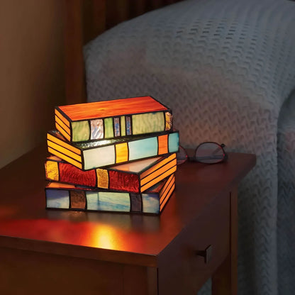 Book Lamp | Stained Glass Handcrafted Art Lighting | Decorative Accent