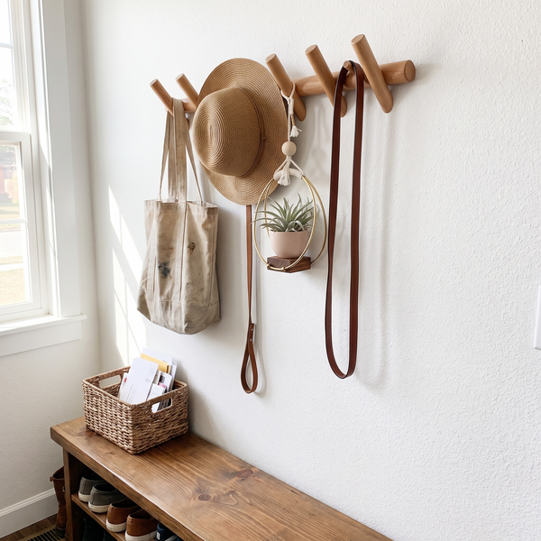 Wall Rack | Solid Oak Wooden Organiser | Mounted Storage Shelf - Maeve