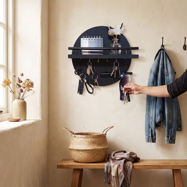 Key Holder | Round Wooden Wall Organiser | Stylish Eco-Friendly Design