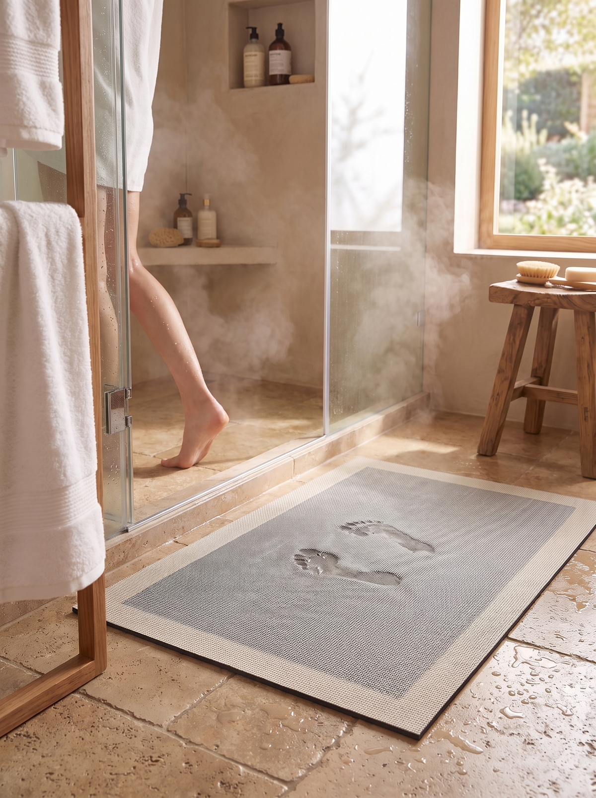Super absorbent bath mat beside a shower