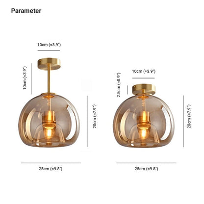 Bubble Glass Pendant Light | Vintage Retro Amber Ceiling Lamp